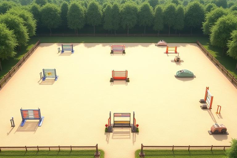 Outdoor riding arena set up for jumping practice